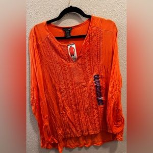 RXB Coral Embroidered Roll Tab Sleeve Tunic Blouse Top Women's XXLarge New